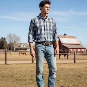 C.E. Schmidt Workwear Plaid Button Down Shirt M Blue Yellow Long Sleeve